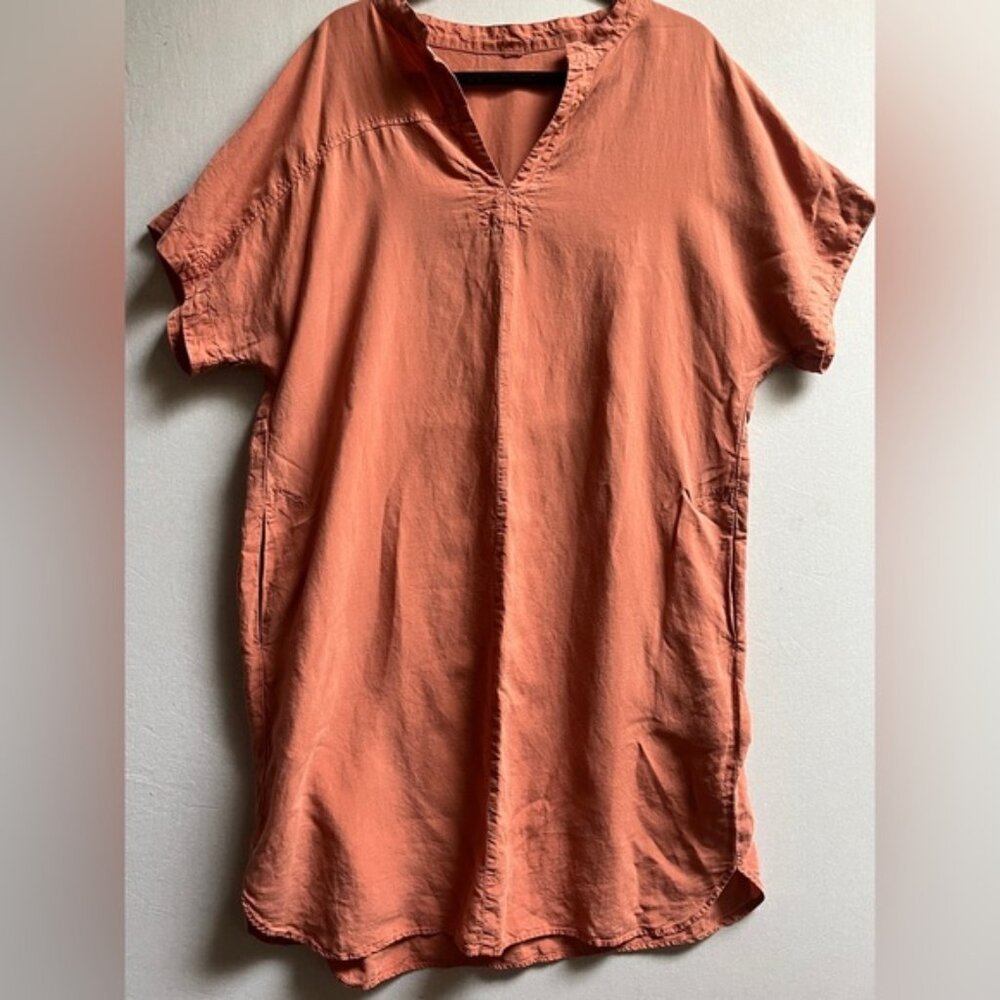 Ischiko linen blend orange short sleeve dress Sz XXL 24” PTP